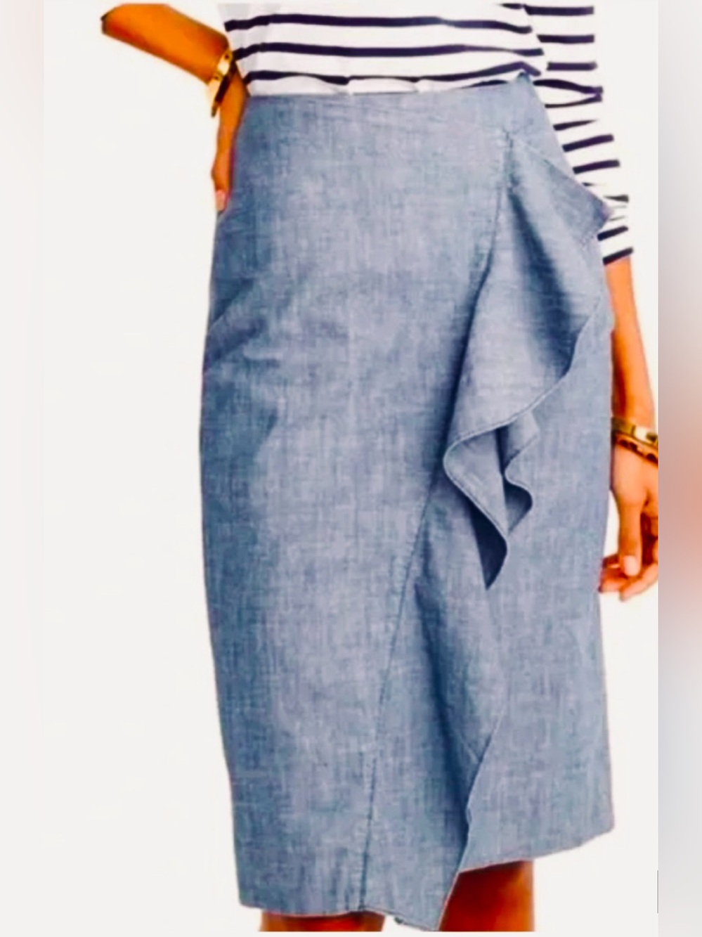 RW&CO Skirt Chambray Blue Ruffle Linen Lined NWT Sz 12